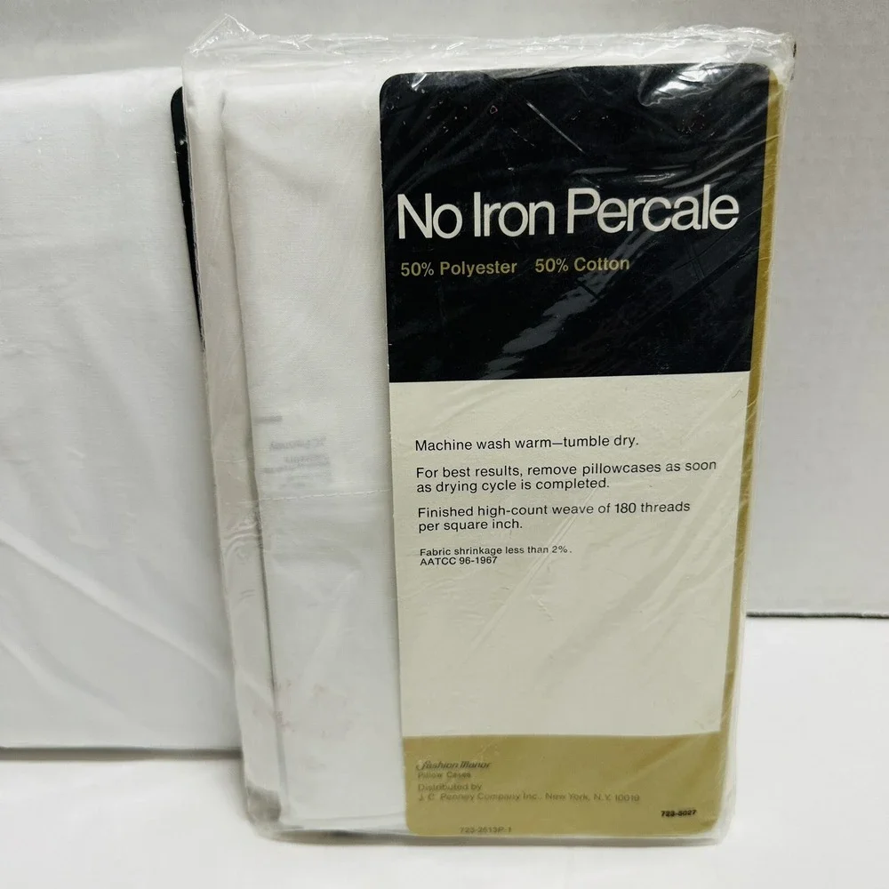 Vtg Fashion Manor No Iron Percale Full Flat Sheet & Pillowcases White NEW NOS